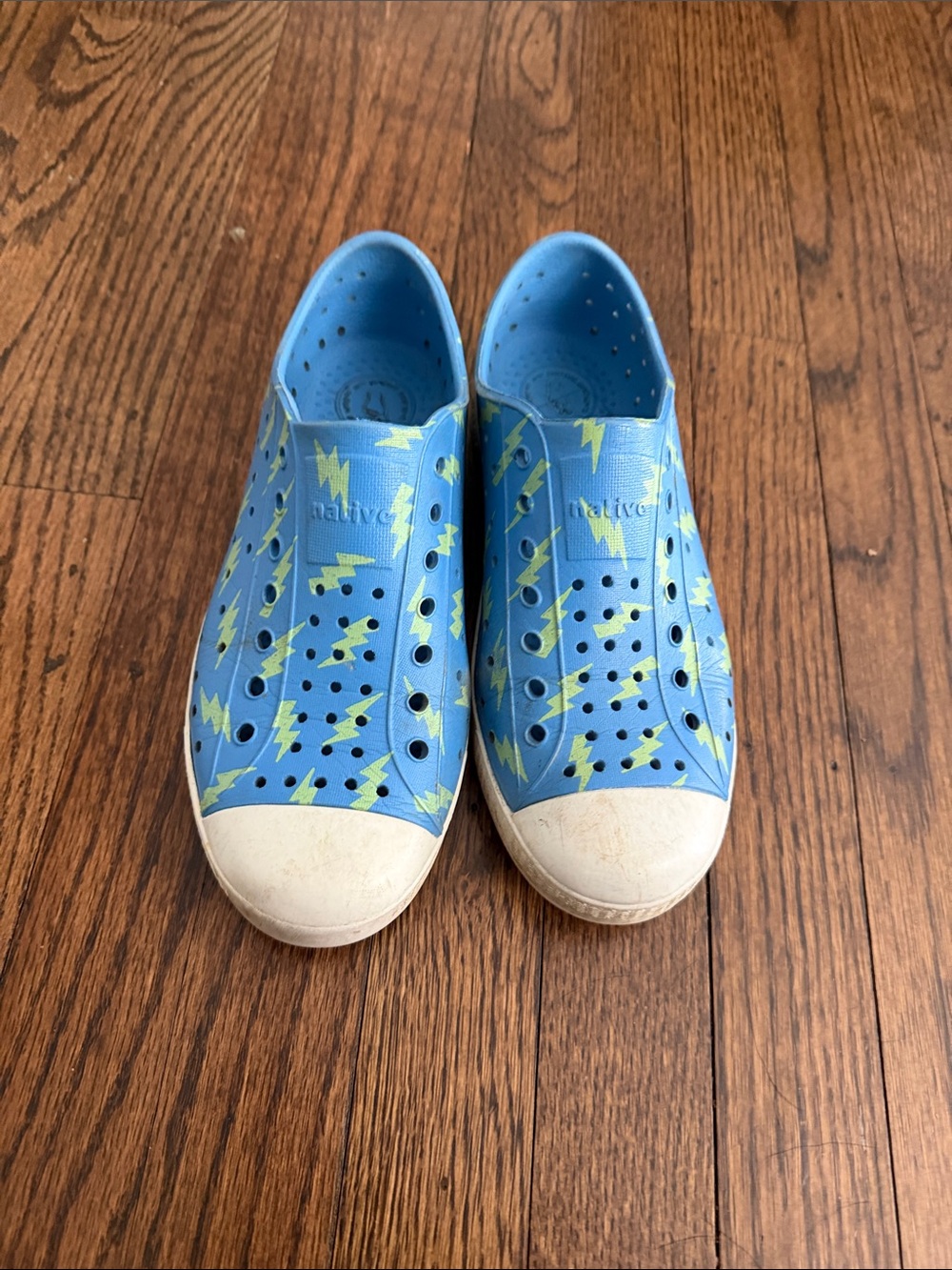 Native Kids Slip-On Water Shoes in Blue with Yellow Lightning